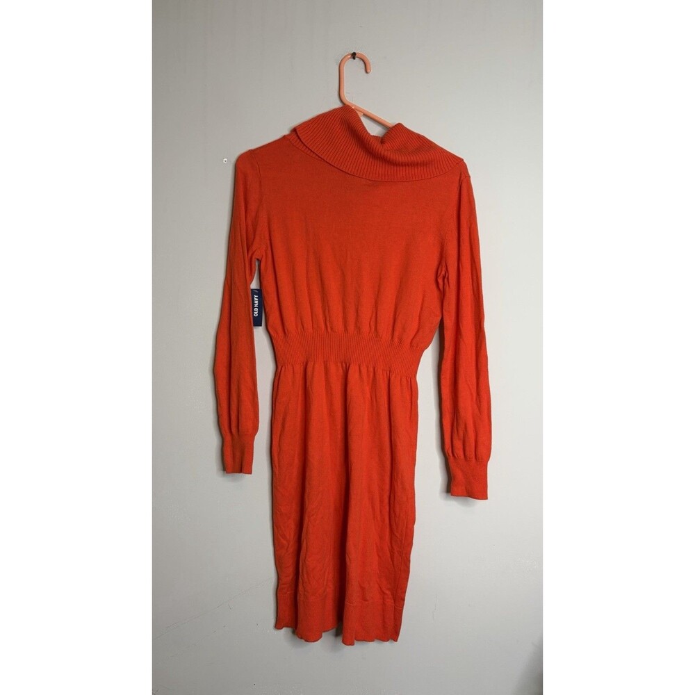 Old Navy Orange Turtleneck Sweater Dress Size Medium Long Sleeve Knee Length - Picture 3 of 3